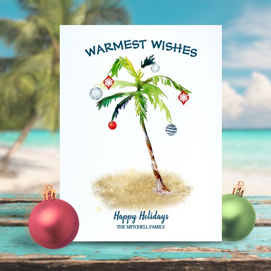 Kustkerst | Tropische palmboom Warm Wishes Feestdagenkaart