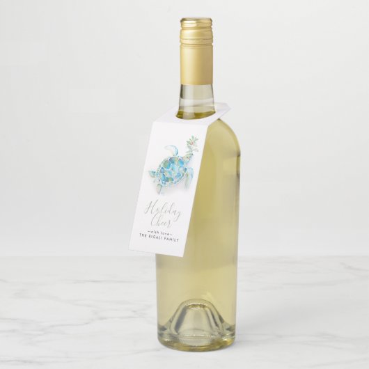 Kustkerst Zee Turtle Wahtercolor Flessenhanger (Schuin)