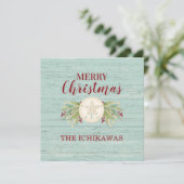 Kustkerstbal foto feestdagenkaart (Staand voorkant)