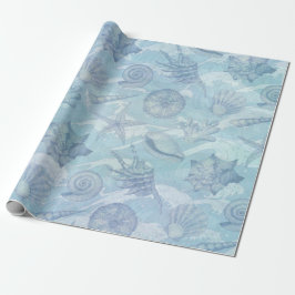 Kustkerstblauw Waterverf zeeschelpen Cadeaupapier