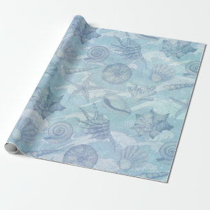 Kustkerstblauw Waterverf zeeschelpen Cadeaupapier