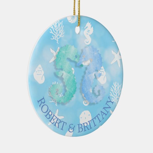 Kustkerstdecor Seahorse gepersonaliseerd Keramisch Ornament (Rechts)