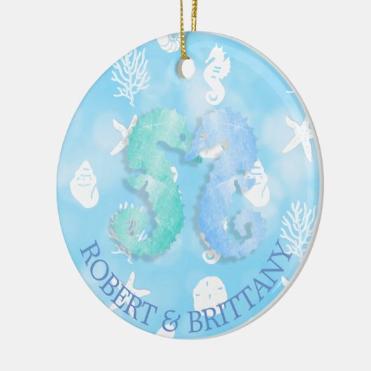 Kustkerstdecor Seahorse gepersonaliseerd Keramisch Ornament (Links)