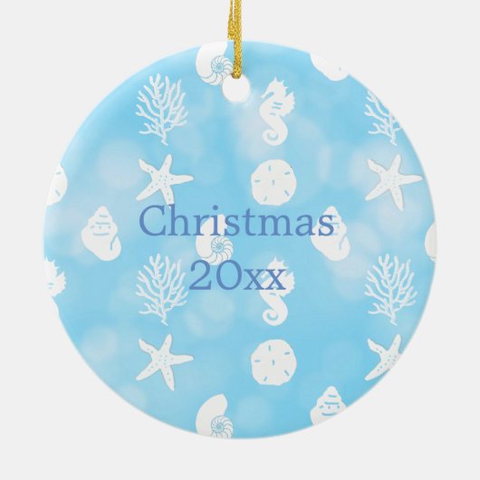 Kustkerstdecor Seahorse gepersonaliseerd Keramisch Ornament (Achterkant)