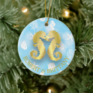 Kustkerstdecor Seahorse gepersonaliseerd Keramisch Ornament