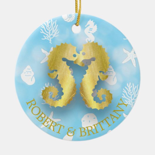 Kustkerstdecor Seahorse gepersonaliseerd Keramisch Ornament (Voorkant)