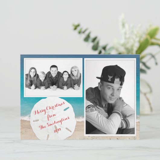 Kustkerstfamilie Foto's en dollar Feestdagenkaart (Staand voorkant)