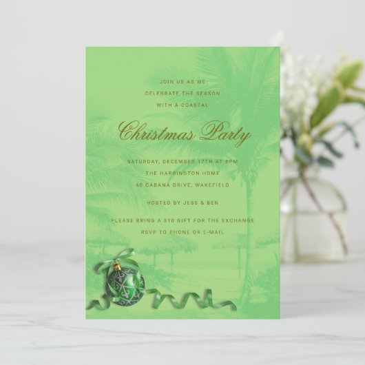 Kustkerstfeest Palm Trees uitnodiging (Staand voorkant)