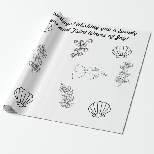 Kustkerstgroeten met flora en fauna cadeaupapier (Uitgerold)