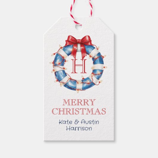 Kustkerstmonogram Bow Nautical Cadeaulabel (Voorkant)