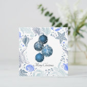 Kustkerstornamenten nautisch strand thema feestdagenkaart (Staand voorkant)