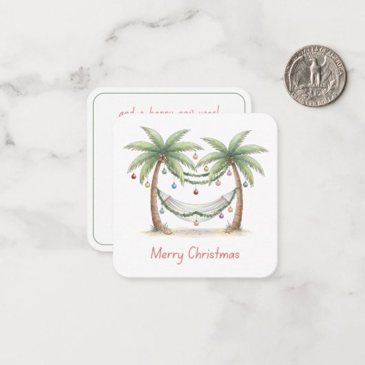 Kustkerstpalmbomen met hangmat notitiekaartje (Voorkant / Achterkant in situ)