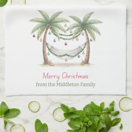 Kustkerstpalmbomen met hangmat theedoek (Gevouwen)