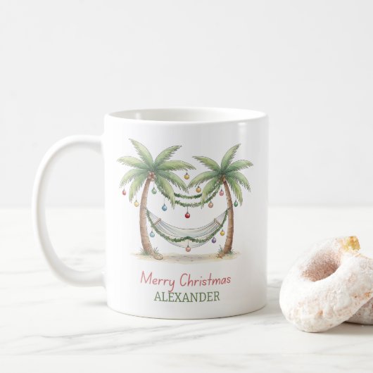 Kustkerstpalmen met hangmat koffiemok (Met donut)