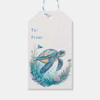 Kustkerstschildpad Waterverf Zee Cadeaulabel