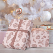 Kustkerstszeepaard Roos Gold Glitter Pink Cadeaupapier