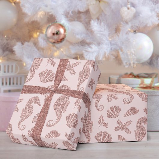 Kustkerstszeepaard Roos Gold Glitter Pink Cadeaupapier