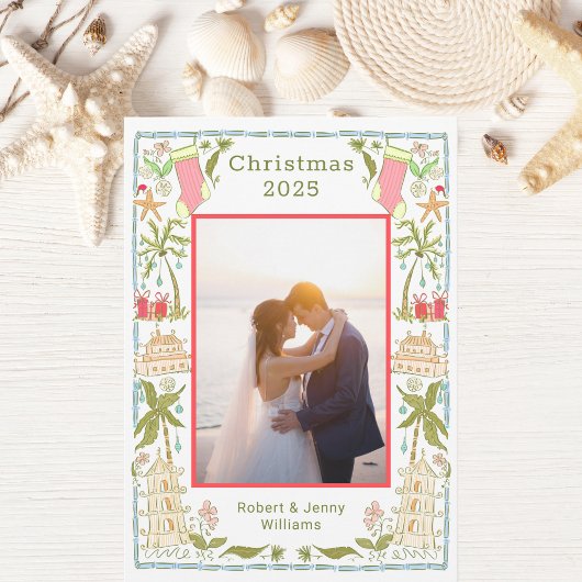 Kustkerstvakantie met Beachy Border Feestdagenkaart