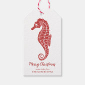 Kustkerstzeepaardje Red Glitter Cadeaulabel (Voorkant)