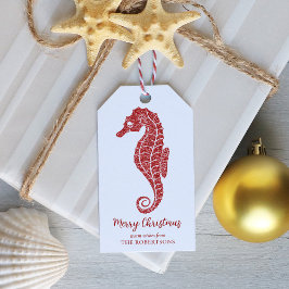 Kustkerstzeepaardje Red Glitter Cadeaulabel