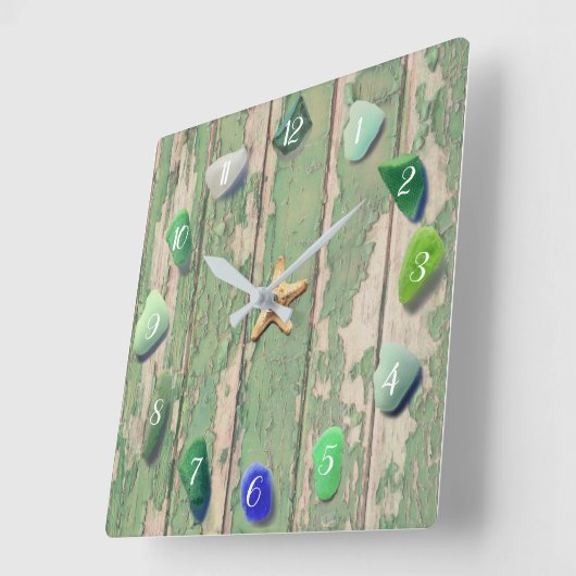 Kustkleurstof driftwood groen grijs vierkante klok (Hoek)