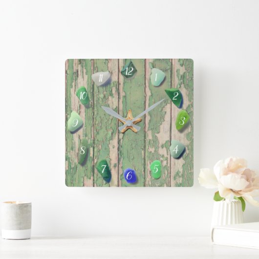 Kustkleurstof driftwood groen grijs vierkante klok (Huis)