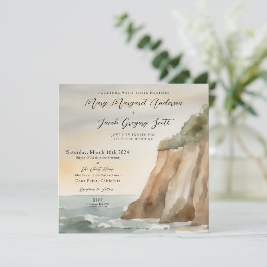 Kustklif bruiloft uitnodiging (Staand voorkant)