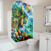 "Kustklif met levendige bloemen" Douchegordijn (In situ)