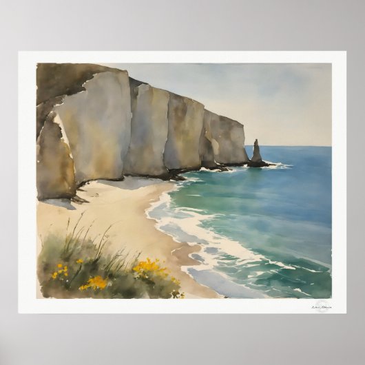 Kustkliffen en Zandstrand Poster (Voorkant)