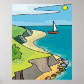 Kustklifstrand zeilboot poster (Voorkant)