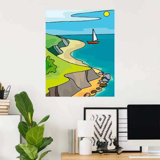 Kustklifstrand zeilboot poster