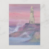 Kustklifvuurtoren met roze lucht briefkaart (Voorkant)