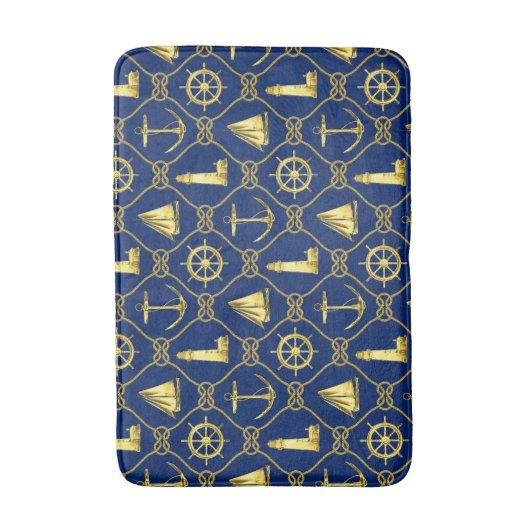 Kustknop Nautical Gold and Blue Rope Badmat (Voorkant Verticaal)