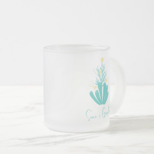 Kustkoraal en -Zee Matglas Koffiemok (Voorkant rechts)