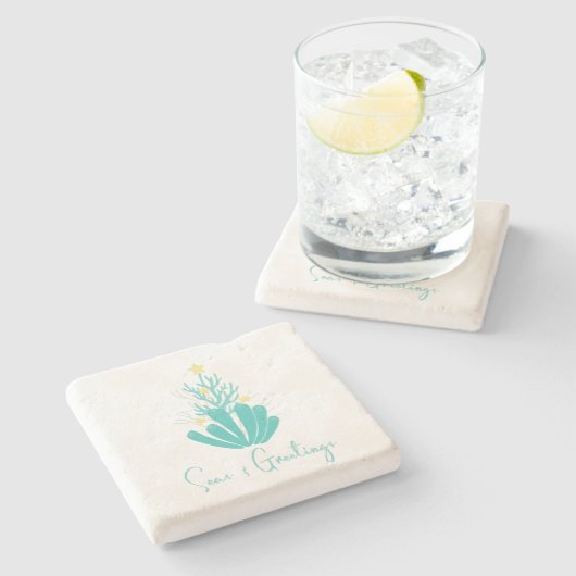 Kustkoraal en -Zee Stenen Onderzetter (Zijkant)