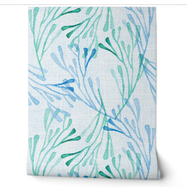 Kustkoraal en Zeewier in Blauw en Groen Behang