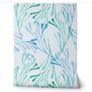 Kustkoraal en Zeewier in Blauw en Groen Behang