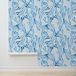 Kustkoraal en Zeewier in Korenbloem Blauw Behang