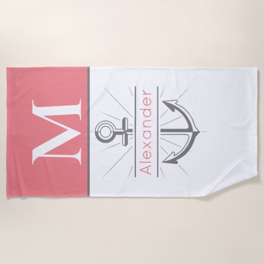 Kustkoraal grijs witte anker strandlaken (Voorkant)