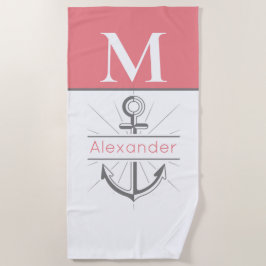 Kustkoraal grijs witte anker strandlaken