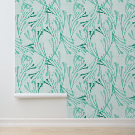 Kustkoraal in zachte mintgroene kleur behang