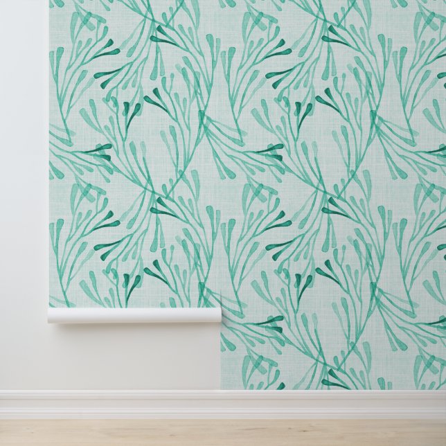 Kustkoraal in zachte mintgroene kleur behang (Applicatie)