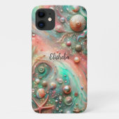Kustkoraal Mint Schelpen en Parels Case-Mate iPhone Case (Achterkant)