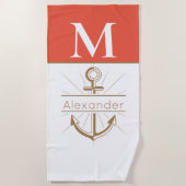 Kustkoraal Perzik Anker Nautilus Monogram Strandlaken (Voorkant)