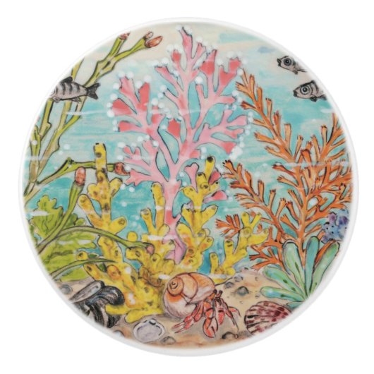 Kustkoraal Zee Life Hermit Crab Shells Coral Ocean Keramische Knop (Voorkant)