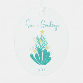 Kustkoraalboom en -Zeeen Metalen Ornament