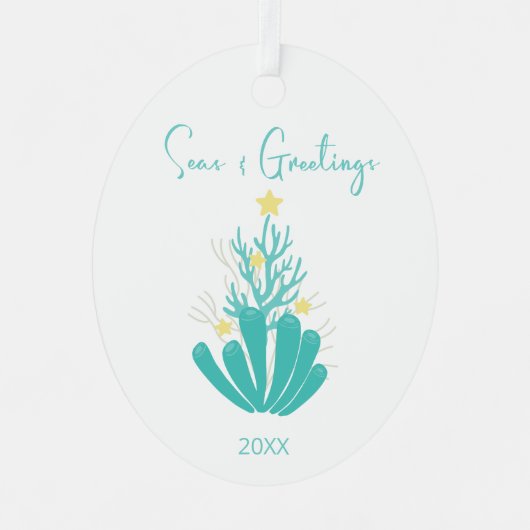 Kustkoraalboom en -Zeeen Metalen Ornament (Voorkant)