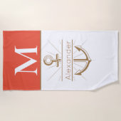 Kustkoraalstrand Anchor Nautical Monogram Strandlaken (Voorkant)