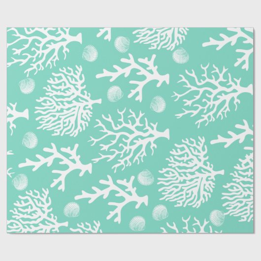 Kustkoralen Elegant White Zee Corals Shells & Gree Cadeaupapier (Vlak)