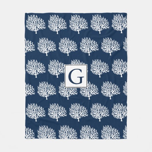 Kustkoralen en marineblauw, wit Zee Fleece Deken (Voorkant)